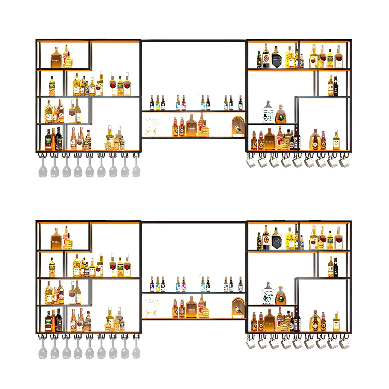 Black Metal Wall-Mounted Wine Rack with Stemware Holder Image - 4 | homeyfad