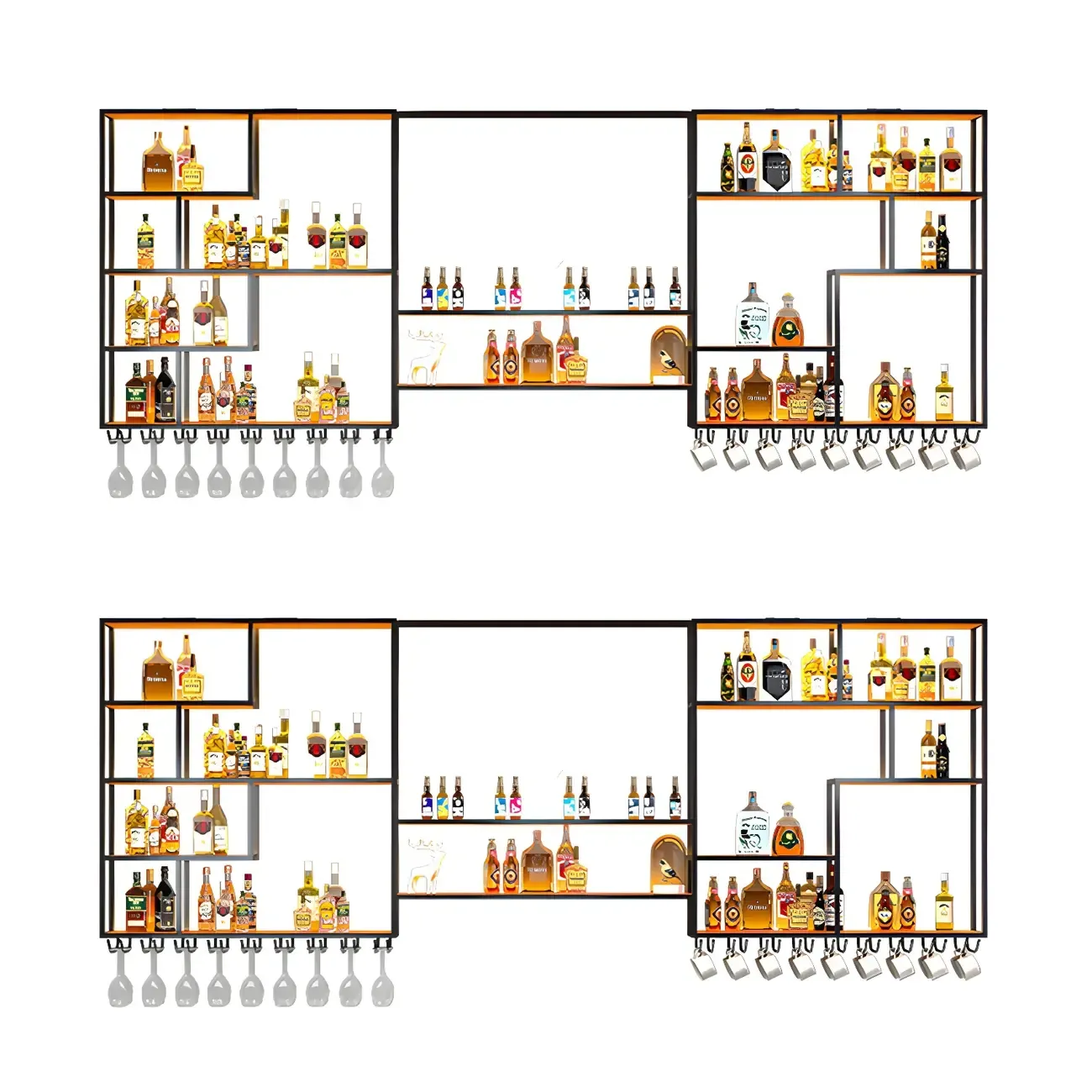 Black Metal Wall-Mounted Wine Rack with Stemware Holder Image - 4