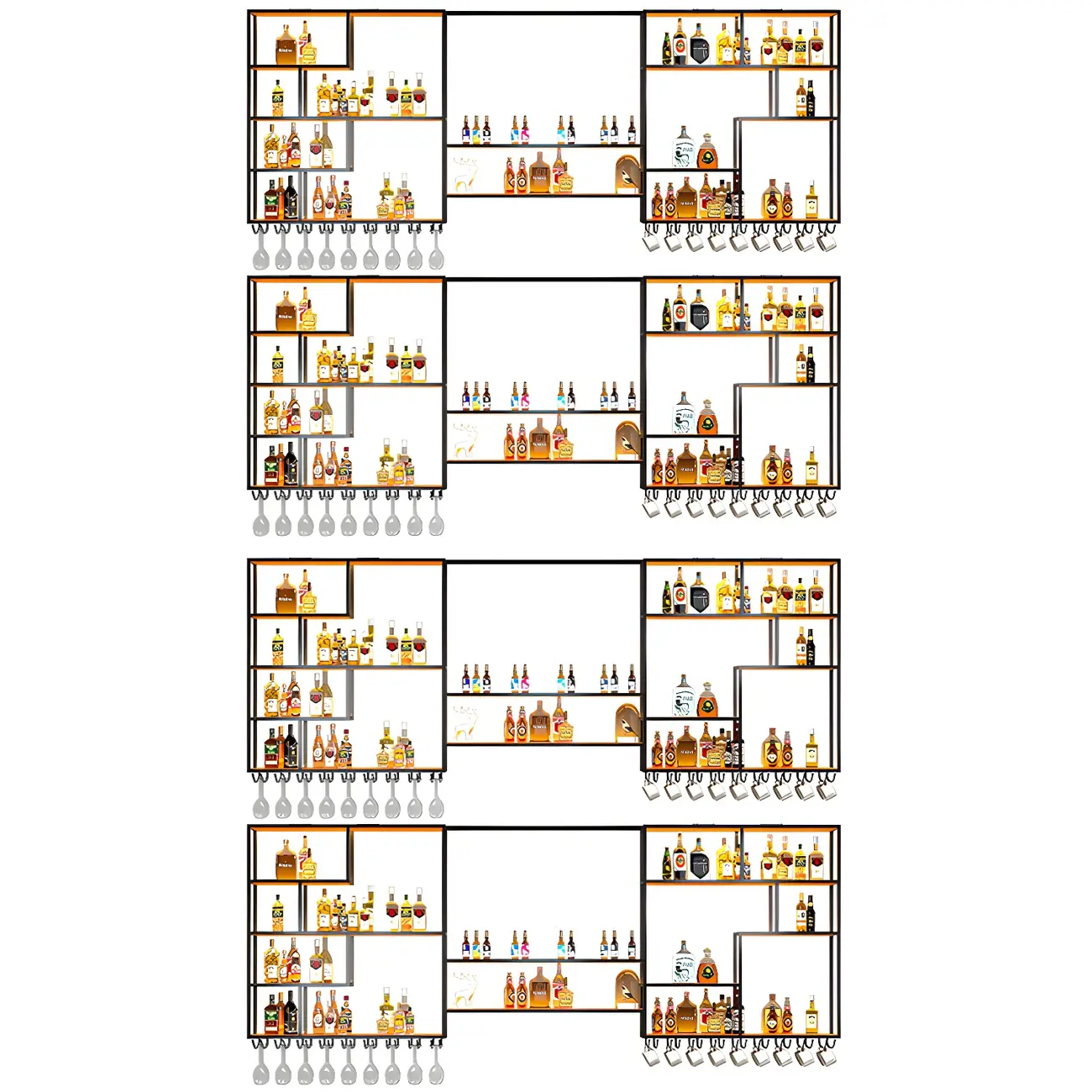 Black Metal Wall-Mounted Wine Rack with Stemware Holder Image - 5 | homeyfad