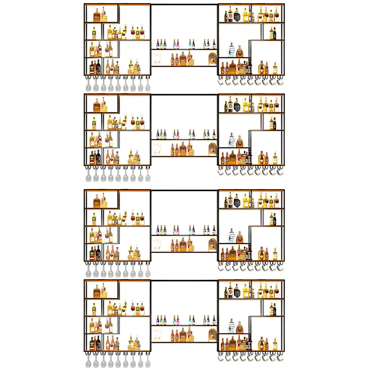 Black Metal Wall-Mounted Wine Rack with Stemware Holder Image - 5