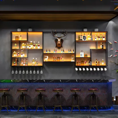 Black Metal Wall-Mounted Wine Rack with Stemware Holder Image - 6