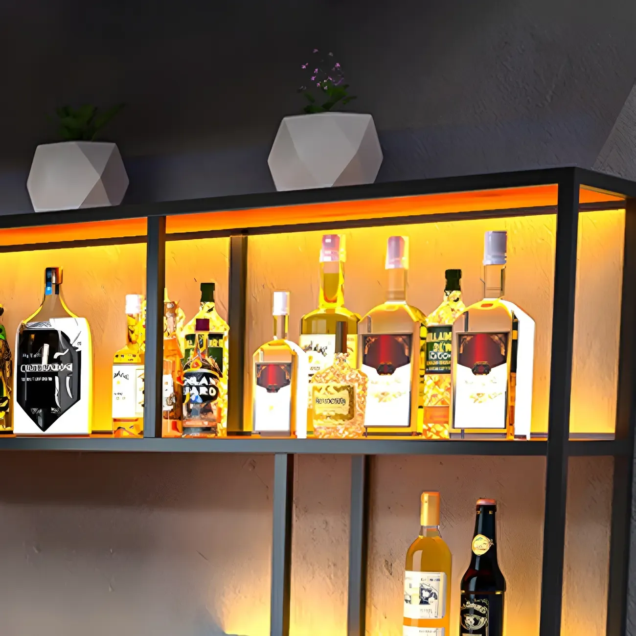 Black Metal Wall-Mounted Wine Rack with Stemware Holder Image - 9