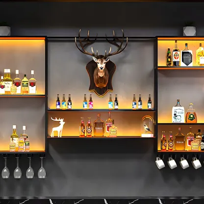 Black Metal Wall-Mounted Wine Rack with Stemware Holder Image - 10