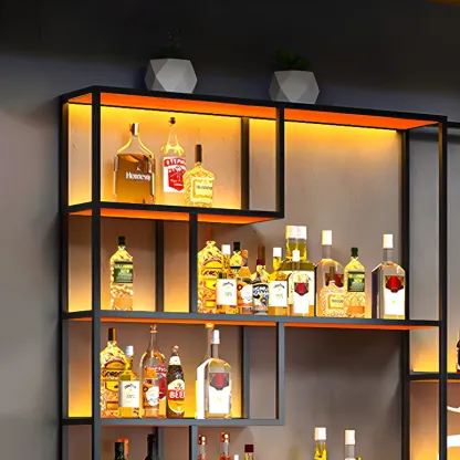 Black Metal Wall-Mounted Wine Rack with Stemware Holder Image - 11