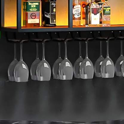 Black Metal Wall-Mounted Wine Rack with Stemware Holder Image - 12
