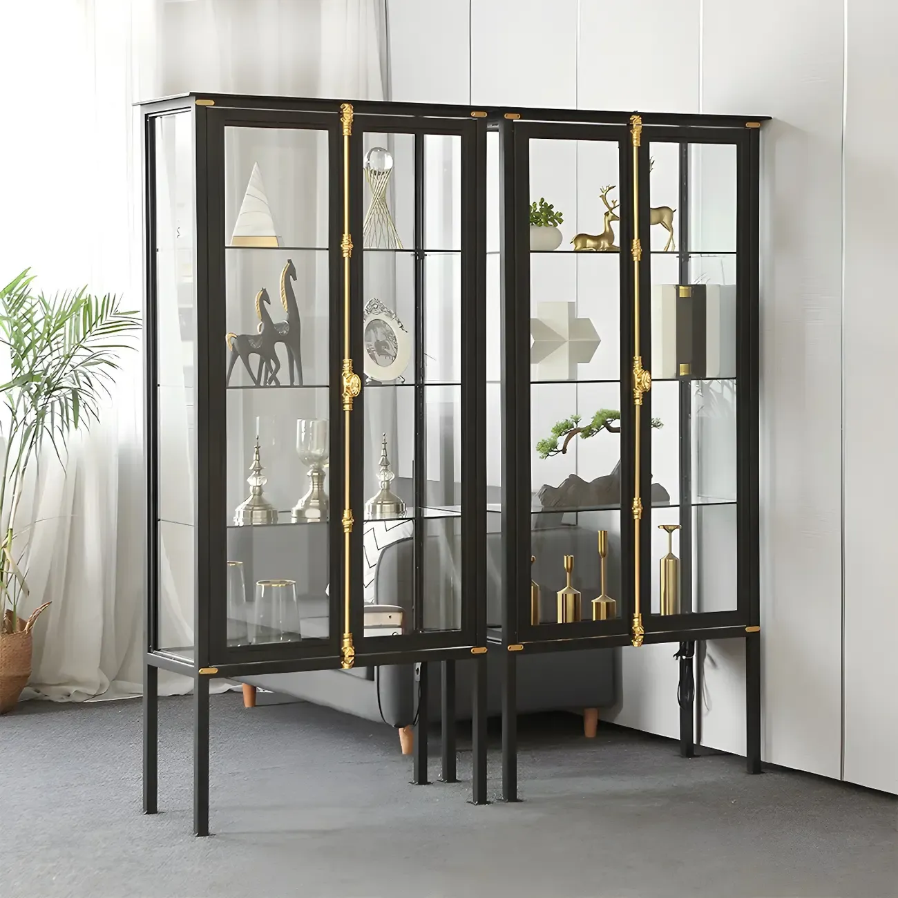 Vintage Metal Glass Display Curio Cabinet with Lighting Image - 5