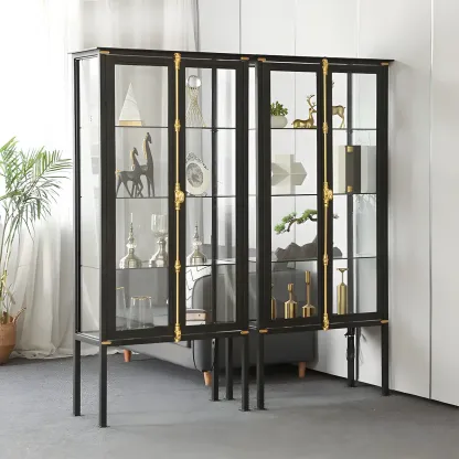 Vintage Metal Glass Display Curio Cabinet with Lighting Image - 5