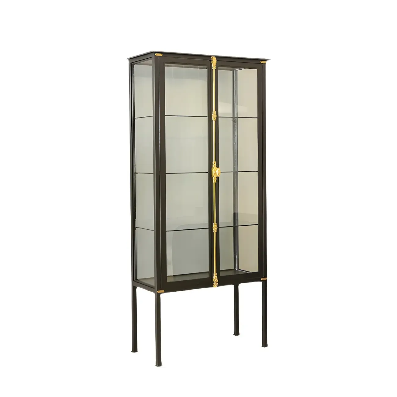 Vintage Metal Glass Display Curio Cabinet with Lighting Image - 7