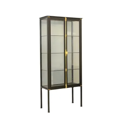 Vintage Metal Glass Display Curio Cabinet with Lighting Image - 7