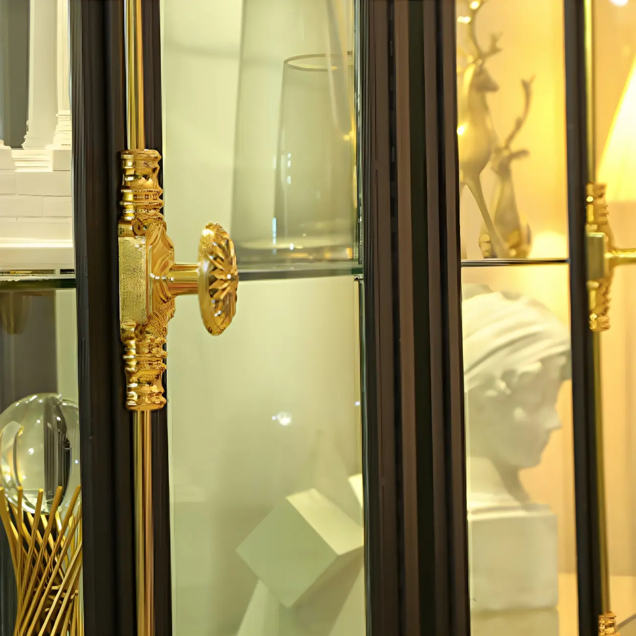 Vintage Metal Glass Display Curio Cabinet with Lighting Image - 8 | homeyfad