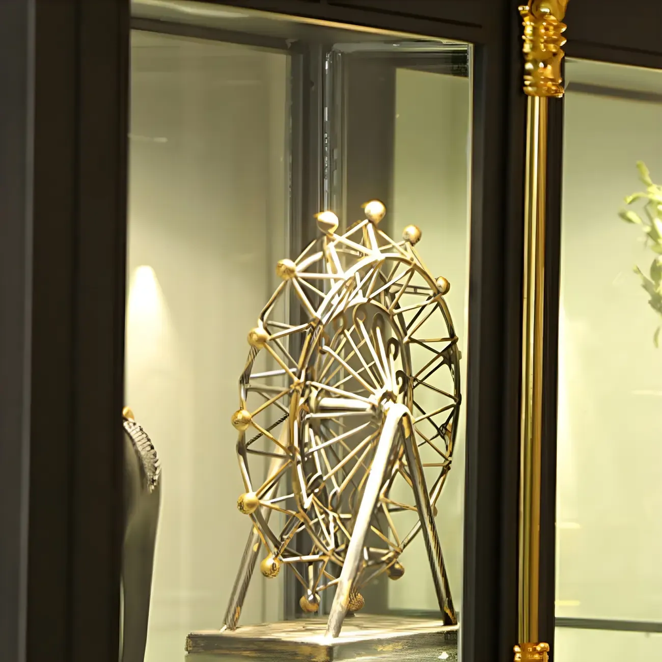 Vintage Metal Glass Display Curio Cabinet with Lighting Image - 10