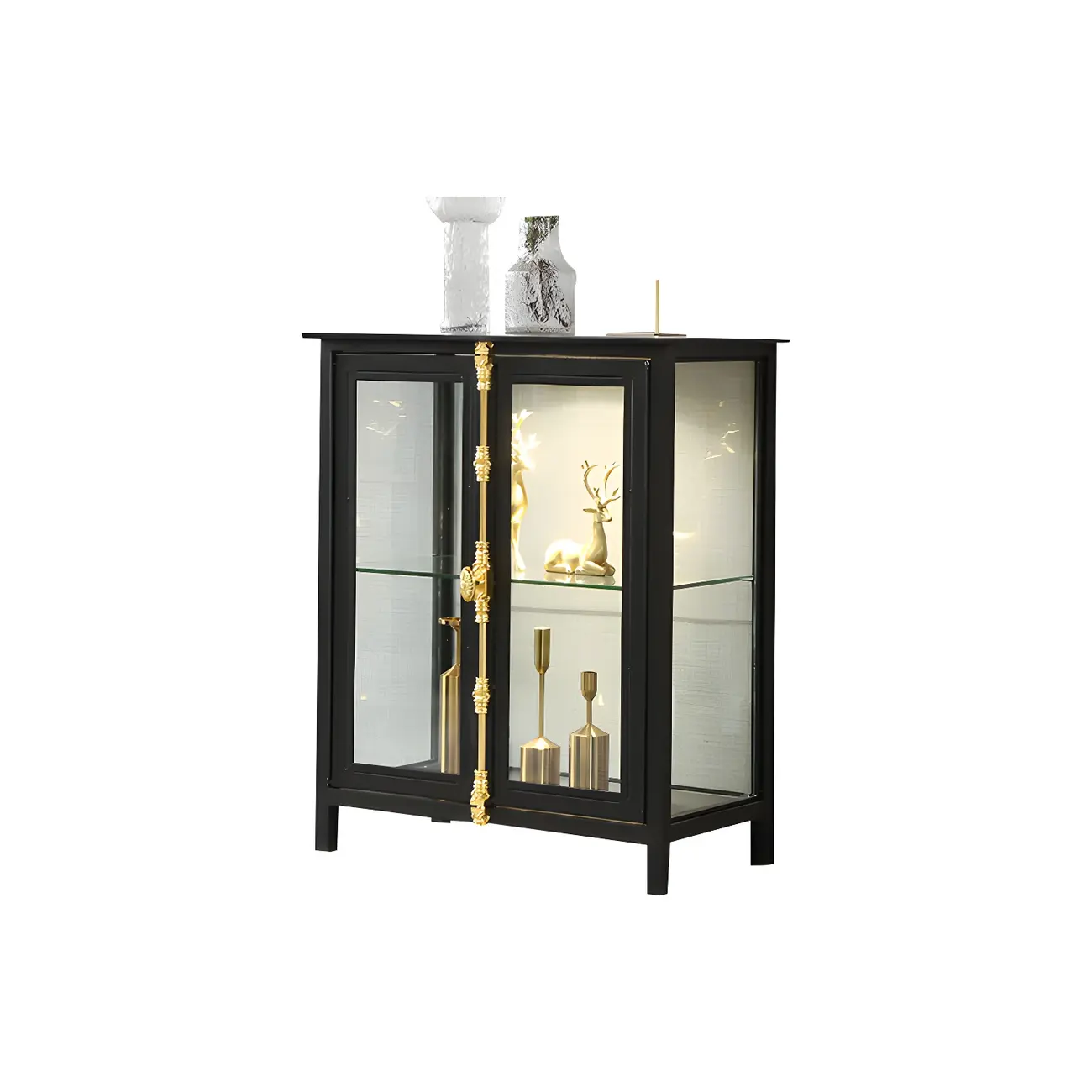 Vintage Metal Glass Display Curio Cabinet with Lighting Image - 12 | homeyfad