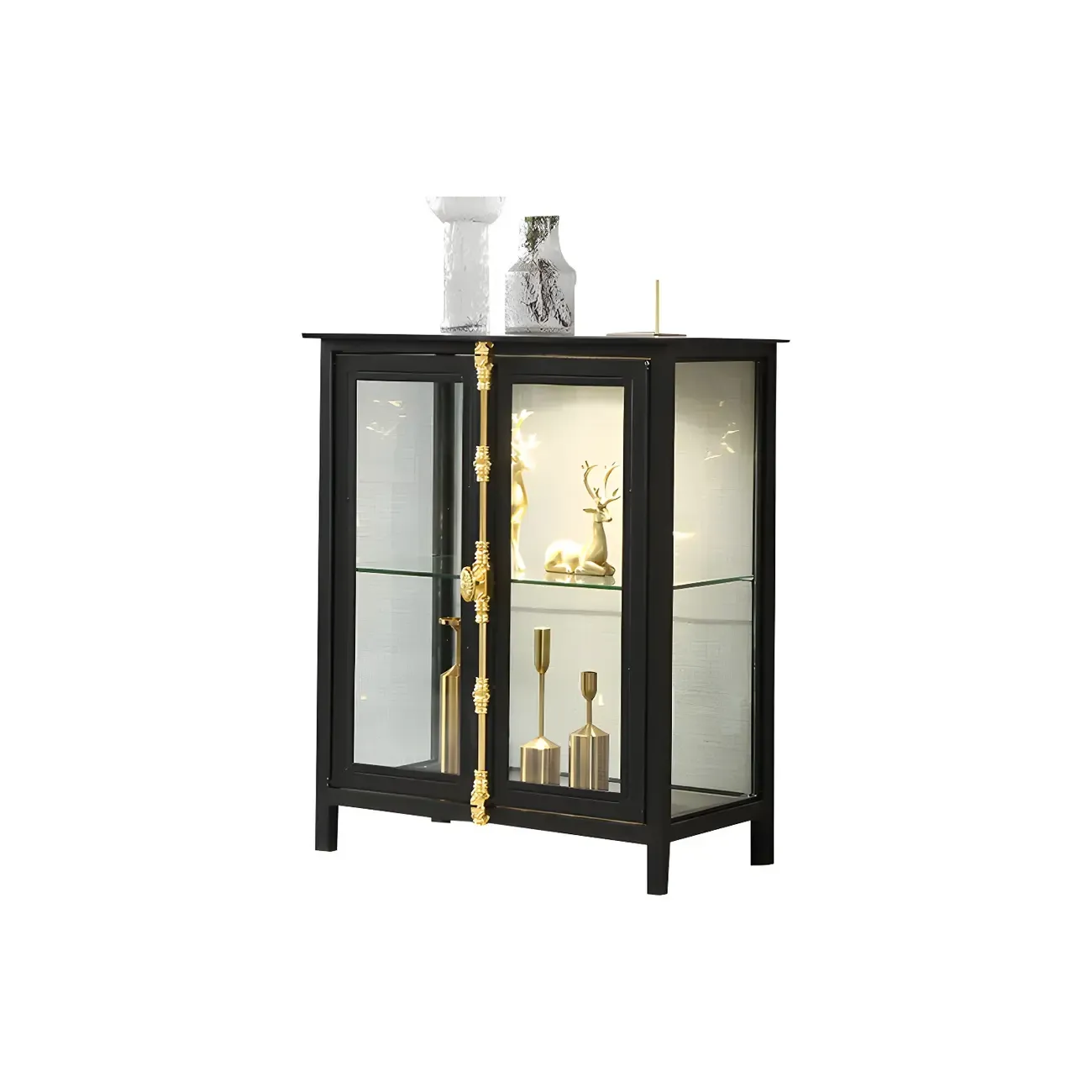 Vintage Metal Glass Display Curio Cabinet with Lighting Image - 12
