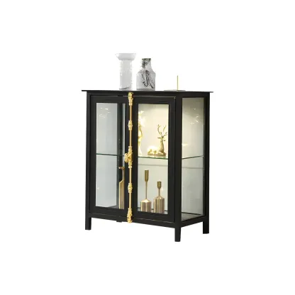 Vintage Metal Glass Display Curio Cabinet with Lighting Image - 12