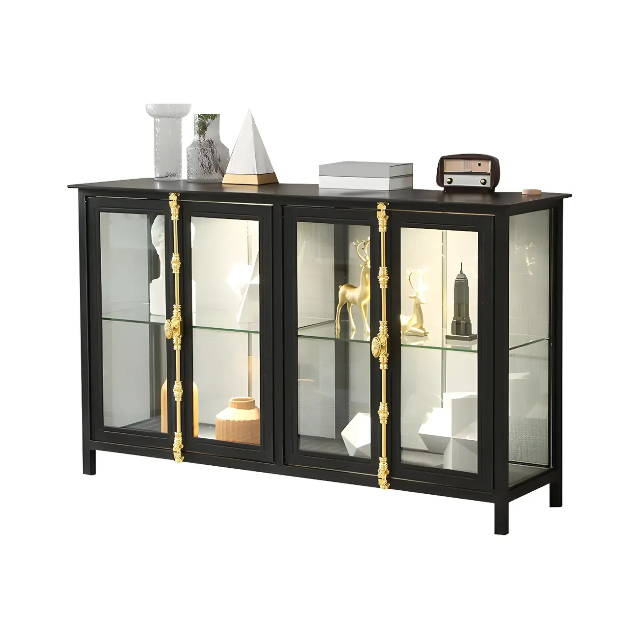 Vintage Metal Glass Display Curio Cabinet with Lighting Image - 13
