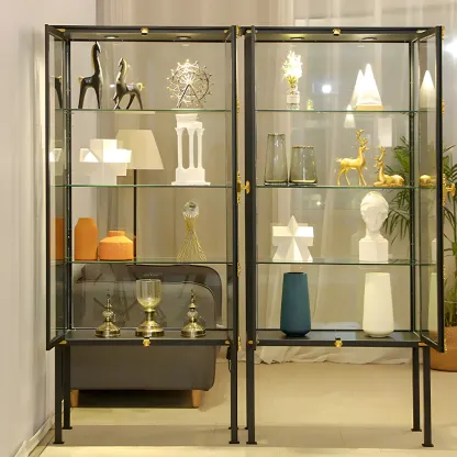 Vintage Metal Glass Display Curio Cabinet with Lighting Image - 15