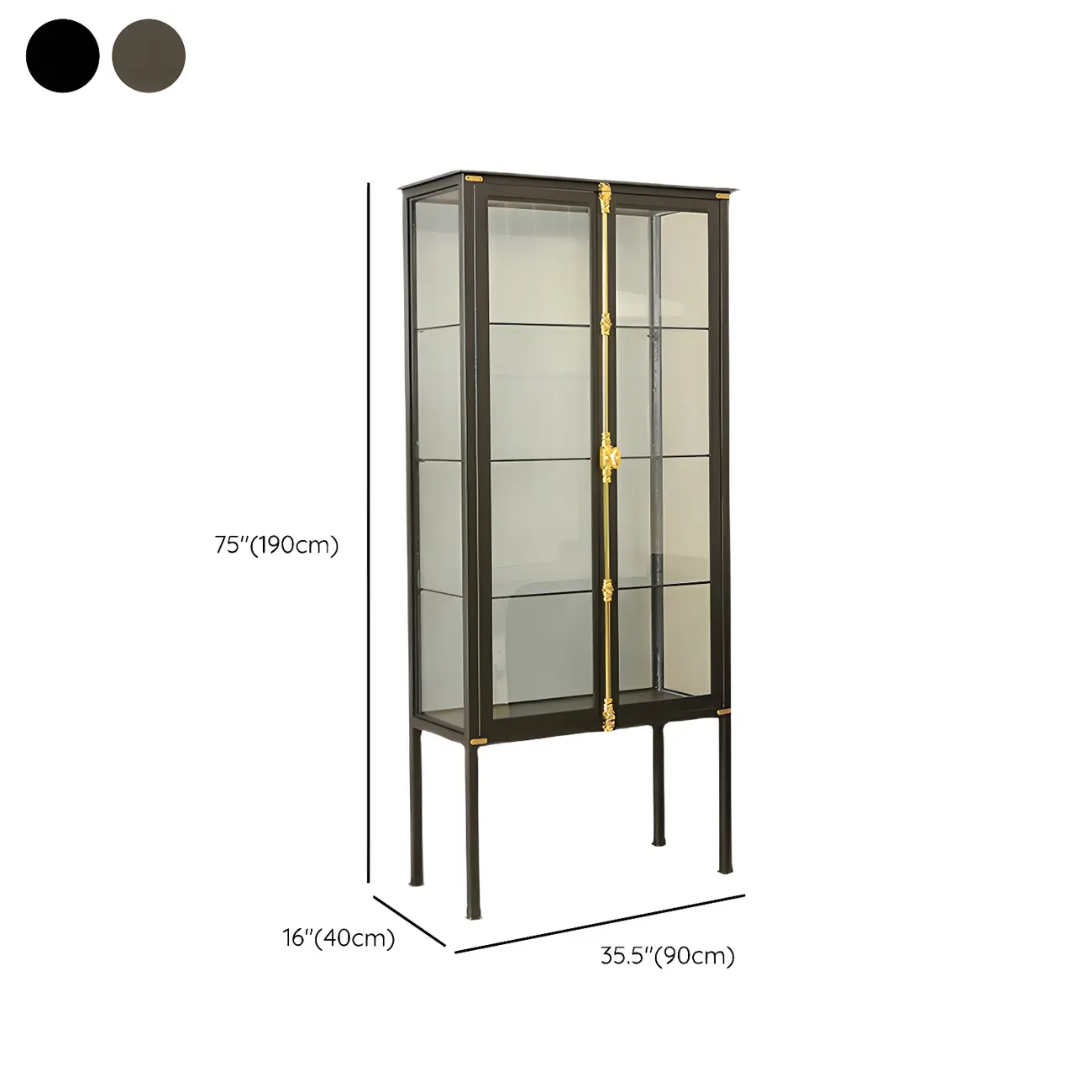 Vintage Metal Glass Display Curio Cabinet with Lighting #size | homeyfad