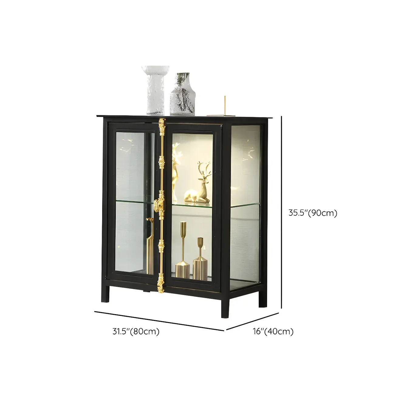 Vintage Metal Glass Display Curio Cabinet with Lighting Image - 18
