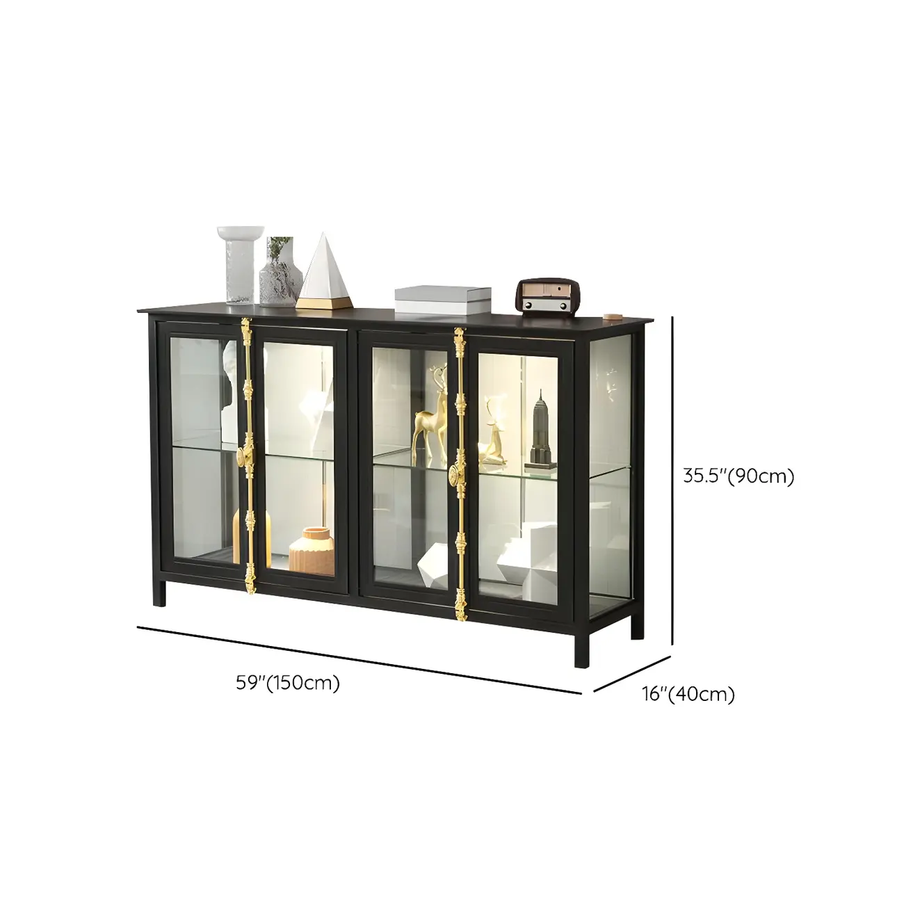 Vintage Metal Glass Display Curio Cabinet with Lighting Image - 19 | homeyfad