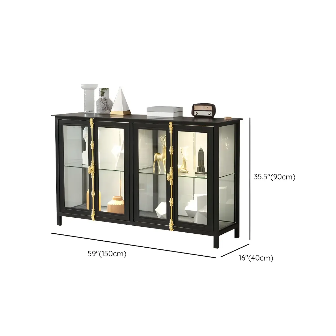 Vintage Metal Glass Display Curio Cabinet with Lighting Image - 19