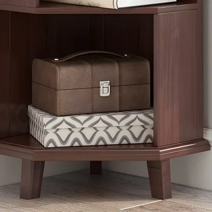 Simple 5-Tier Wood Corner Bookcase in White/Walnut Image - 8