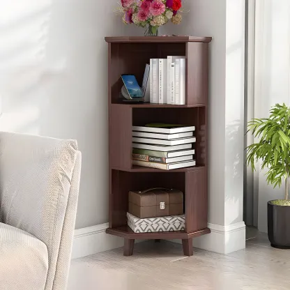 Simple 5-Tier Wood Corner Bookcase in White/Walnut Image - 9
