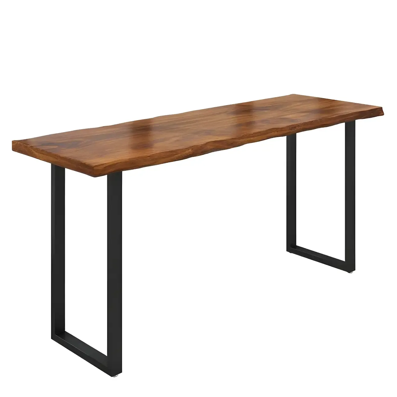 Pine Wood Rectangular Metal Base Bar Table Brown Image - 2