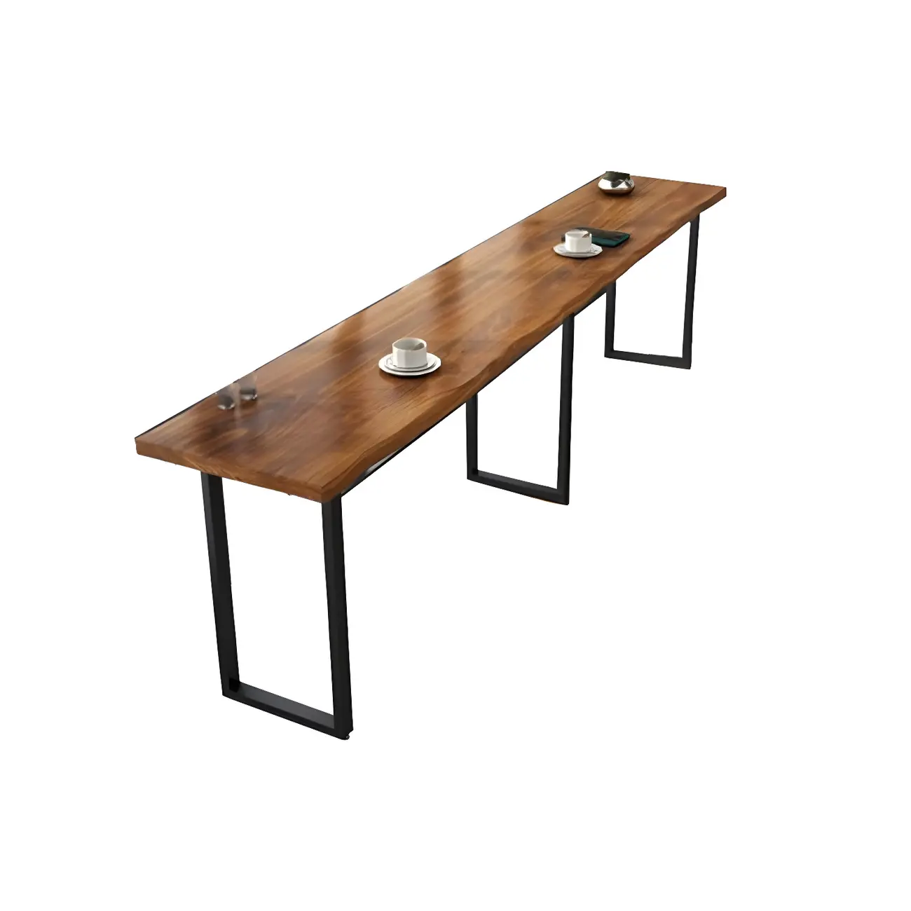 Pine Wood Rectangular Metal Base Bar Table Brown Image - 3 | homeyfad