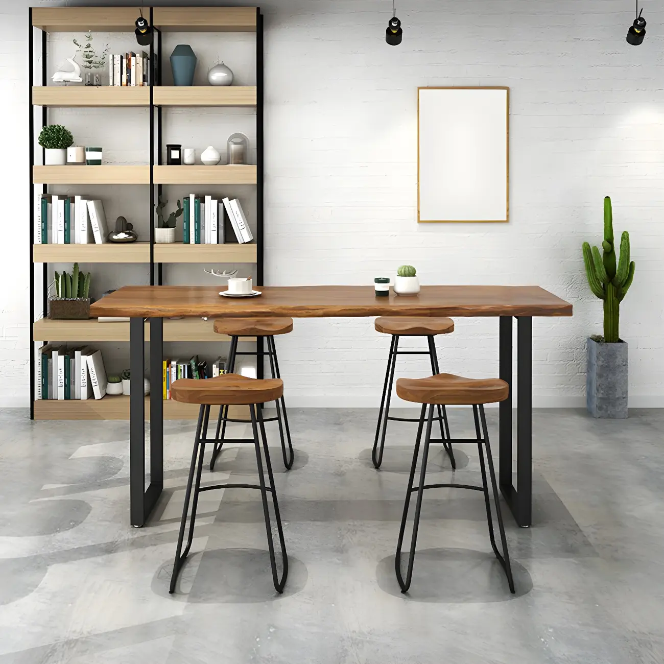 Pine Wood Rectangular Metal Base Bar Table Brown Image - 5 | homeyfad