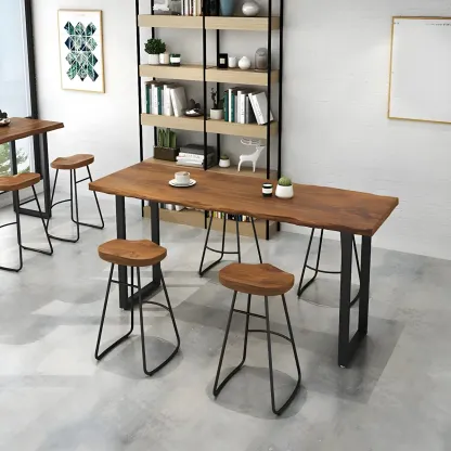 Pine Wood Rectangular Metal Base Bar Table Brown Image - 11