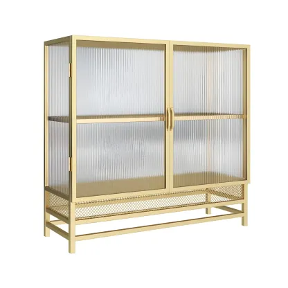 Modern Metal Display Cabinet with Glass Doors for Living Room Image - 3