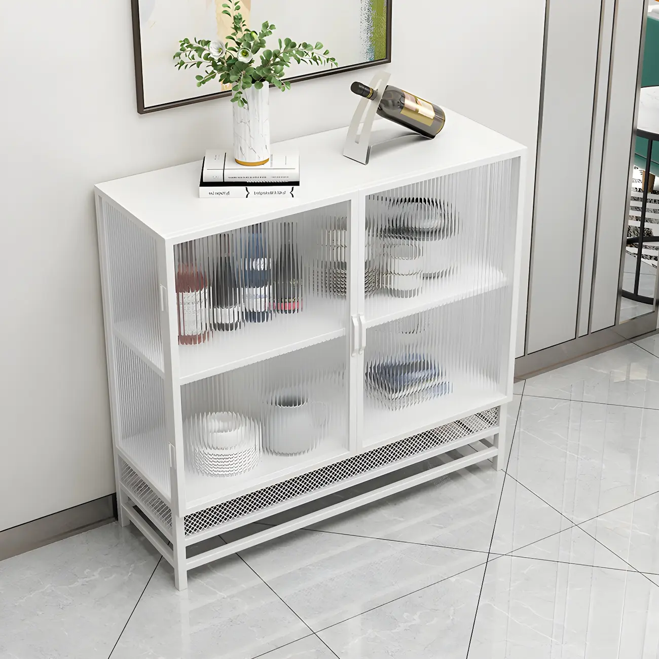 Modern Metal Display Cabinet with Glass Doors for Living Room Image - 4 | homeyfad