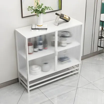 Modern Metal Display Cabinet with Glass Doors for Living Room Image - 4