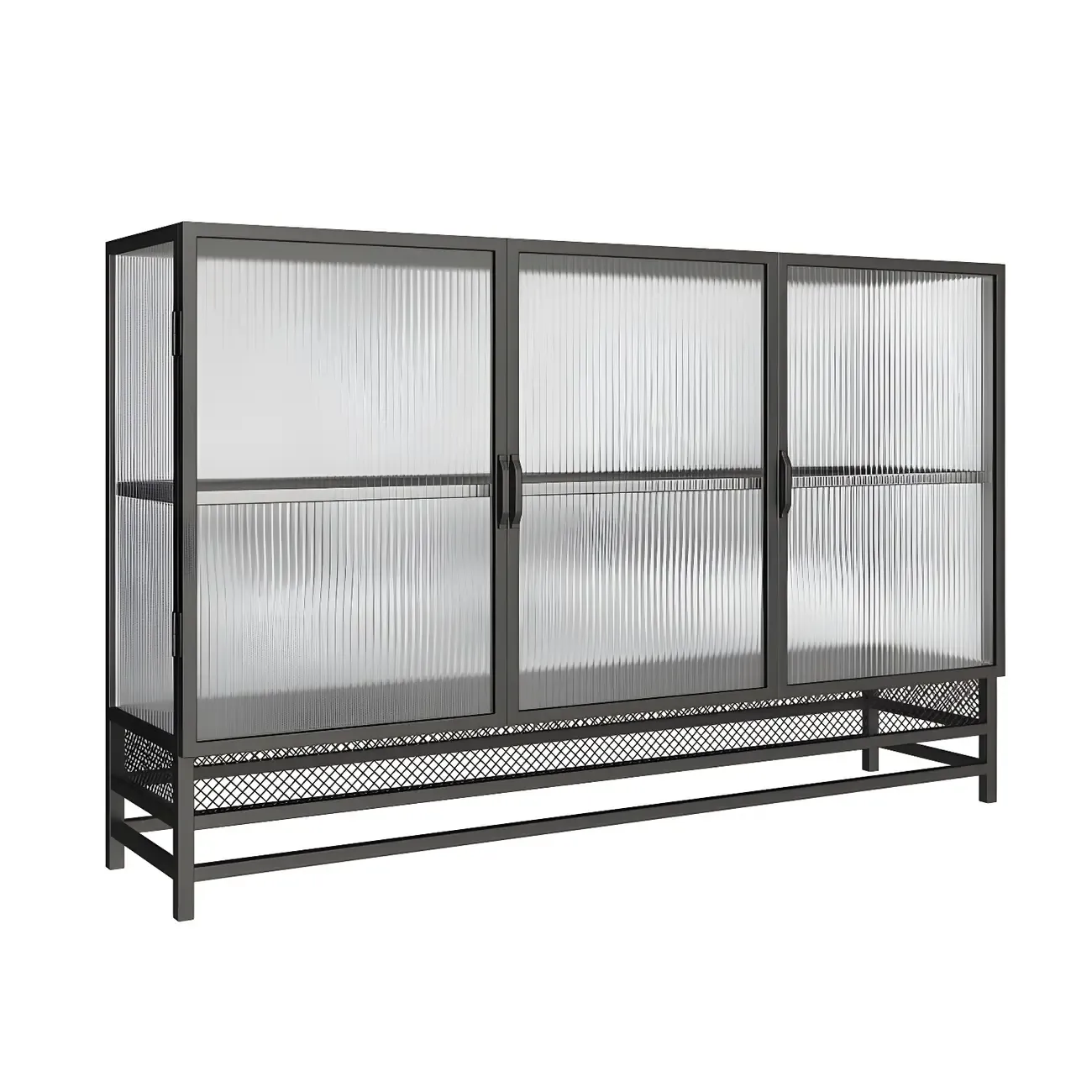 Modern Metal Display Cabinet with Glass Doors for Living Room Image - 5