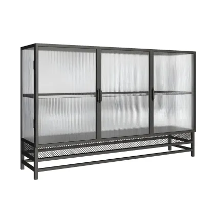 Modern Metal Display Cabinet with Glass Doors for Living Room Image - 5