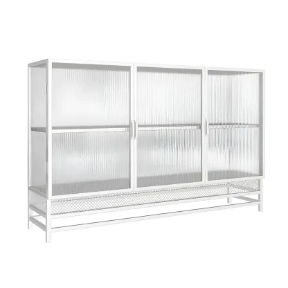 Modern Metal Display Cabinet with Glass Doors for Living Room Image - 6