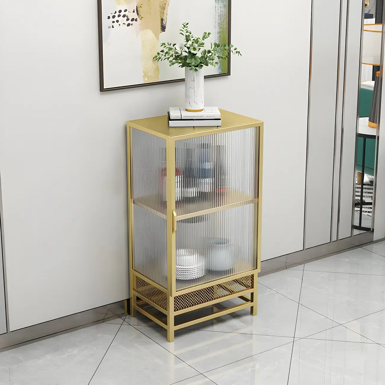 Modern Metal Display Cabinet with Glass Doors for Living Room Image - 7