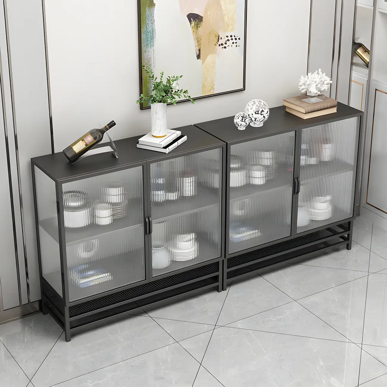Modern Metal Display Cabinet with Glass Doors for Living Room Image - 1 | homeyfad