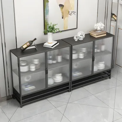 Modern Metal Display Cabinet with Glass Doors for Living Room Image - 1