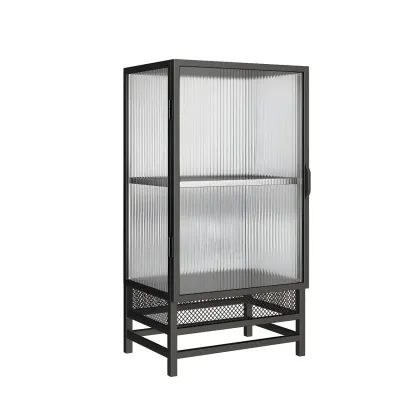 Modern Metal Display Cabinet with Glass Doors for Living Room Image - 8