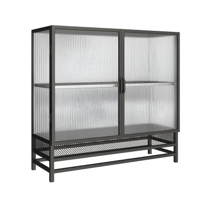 Modern Metal Display Cabinet with Glass Doors for Living Room Image - 10