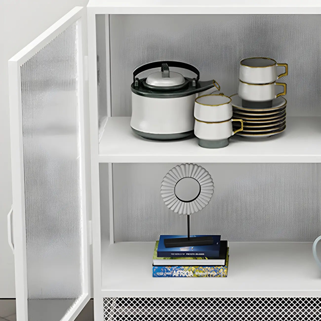 Modern Metal Display Cabinet with Glass Doors for Living Room Image - 11 | homeyfad