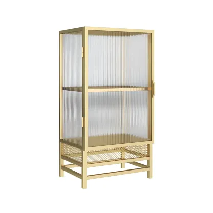 Modern Metal Display Cabinet with Glass Doors for Living Room Image - 16