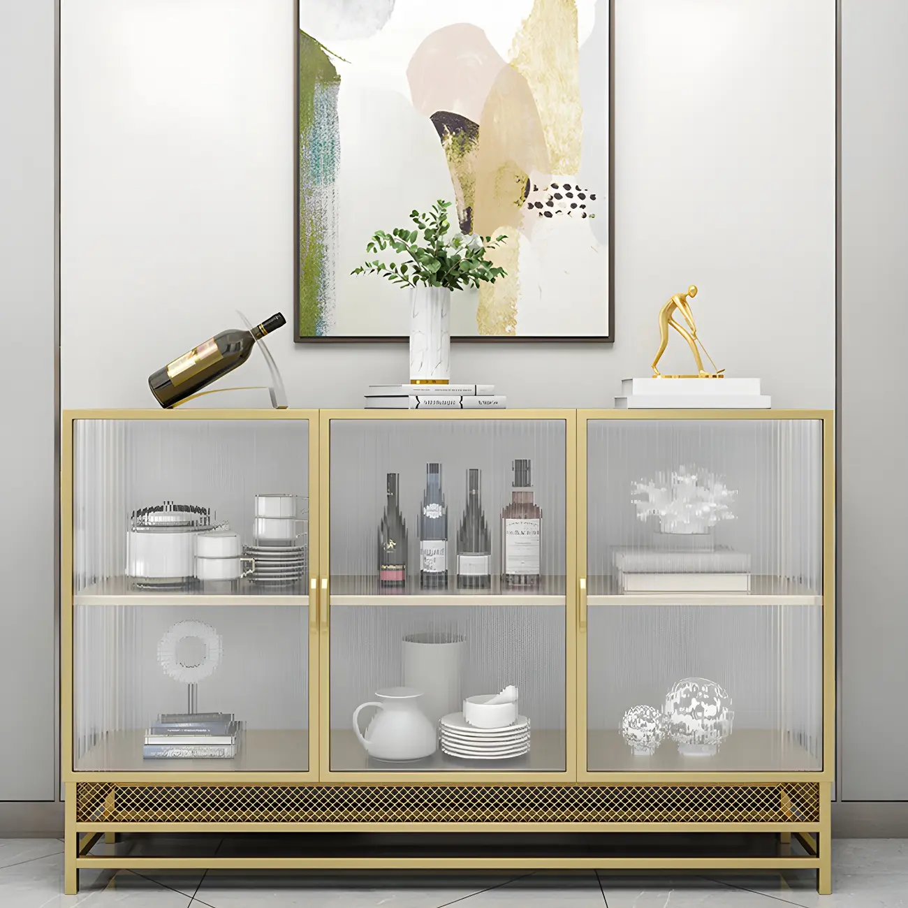 Modern Metal Display Cabinet with Glass Doors for Living Room Image - 18 | homeyfad