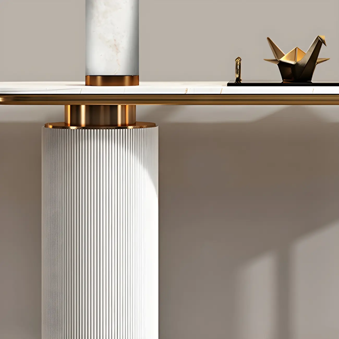 White Oval Stone Console Table with Metal Base Image - 6 | homeyfad