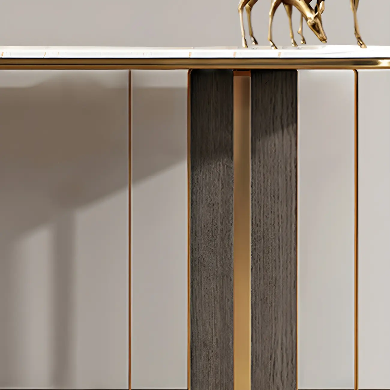 White Oval Stone Console Table with Metal Base Image - 8 | homeyfad