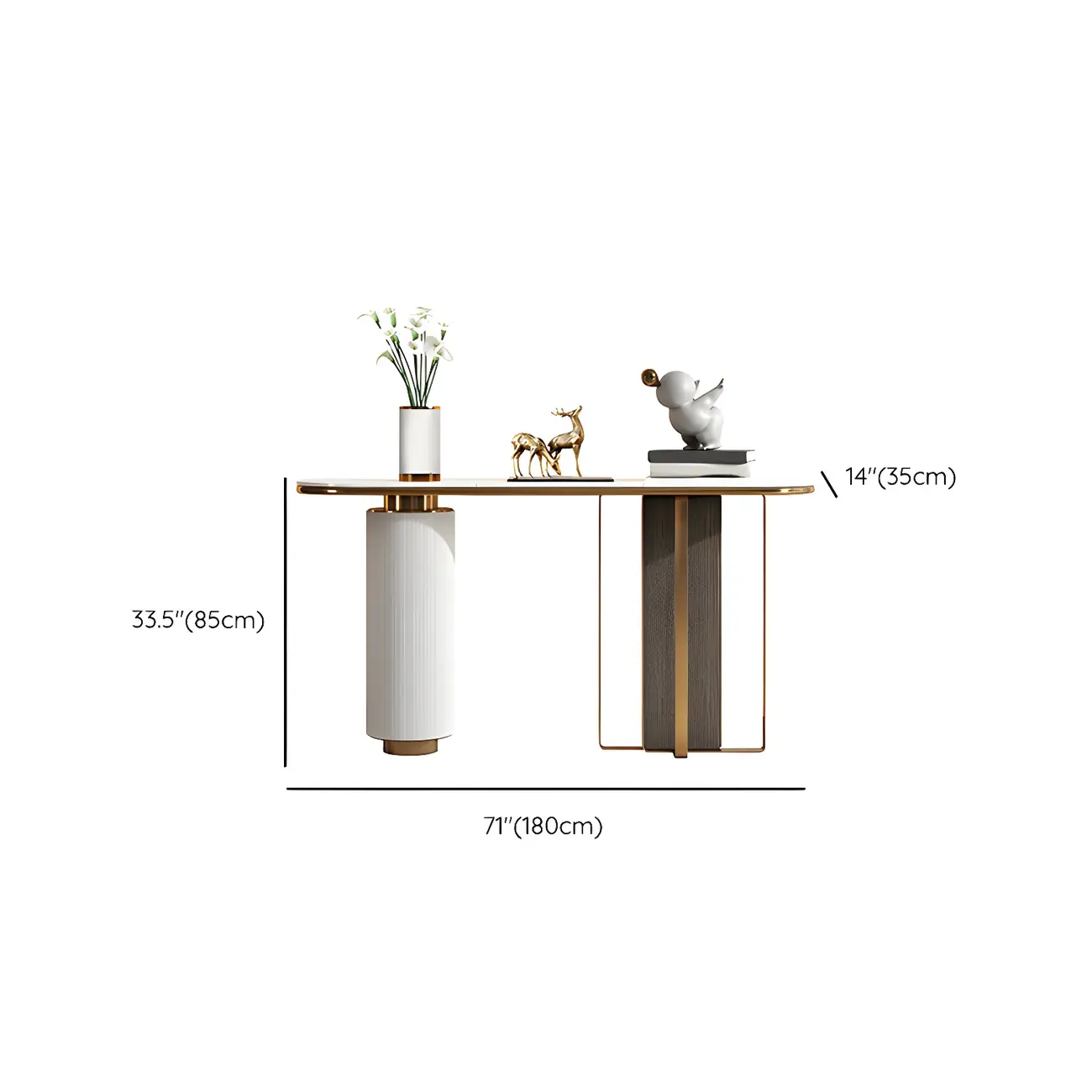 White Oval Stone Console Table with Metal Base Image - 13 | homeyfad