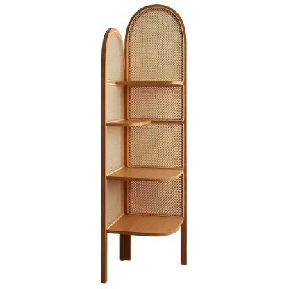 Rattan Wooden 4-tier Corner Bookcase with Closed Back Image - 3