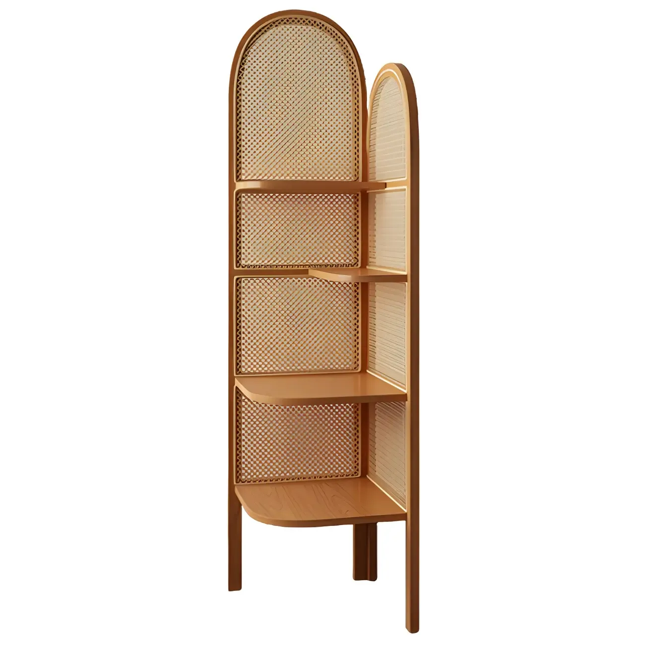 Rattan Wooden 4-tier Corner Bookcase with Closed Back Image - 8