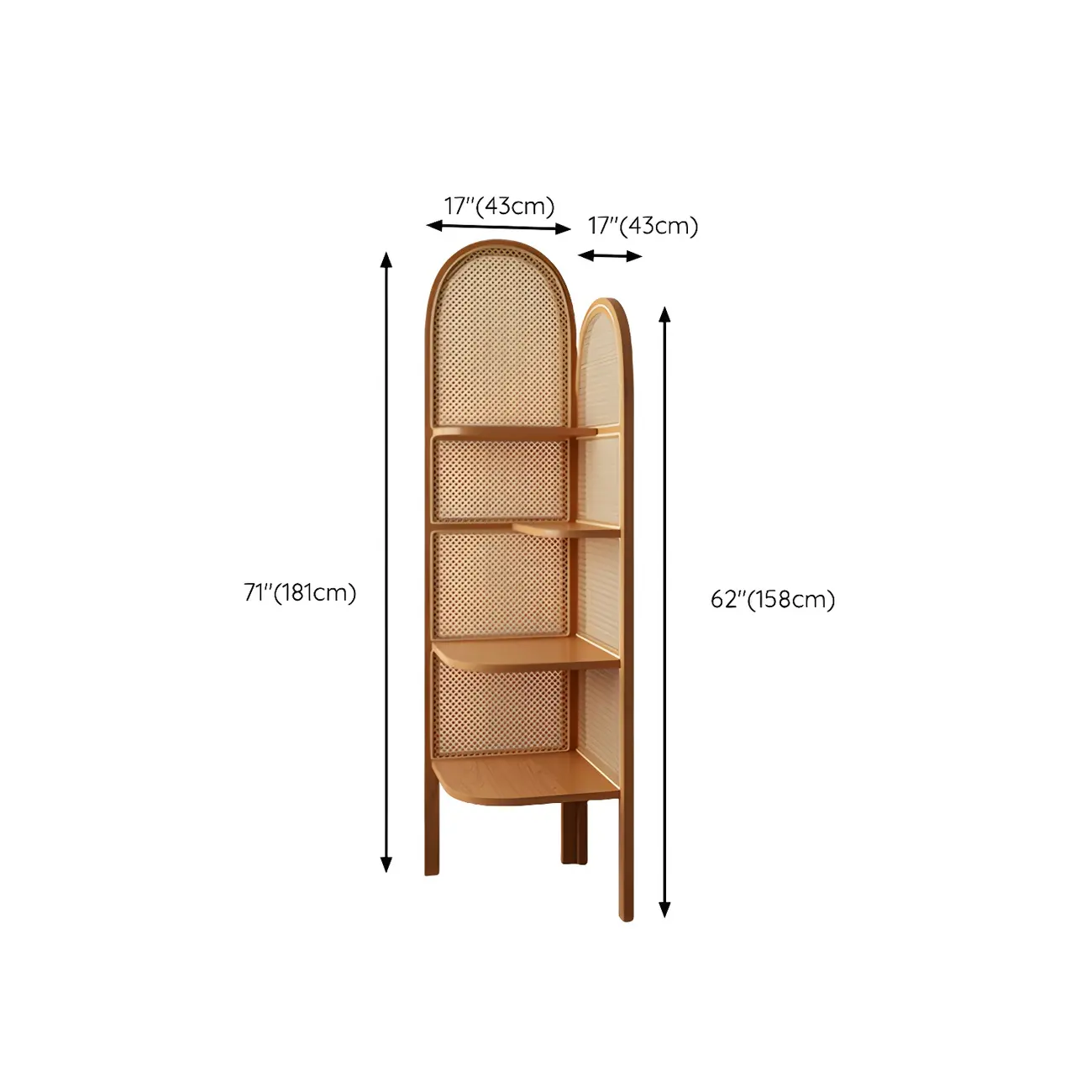 Rattan Wooden 4-tier Corner Bookcase with Closed Back Image - 19 | homeyfad